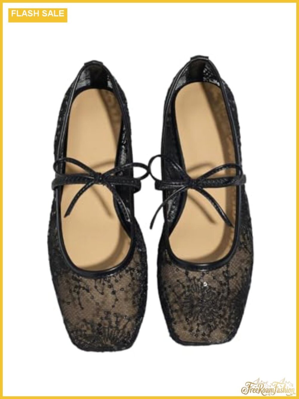 Lace Mesh Ballet Flats Embroidered Square Toe Dress Shoes